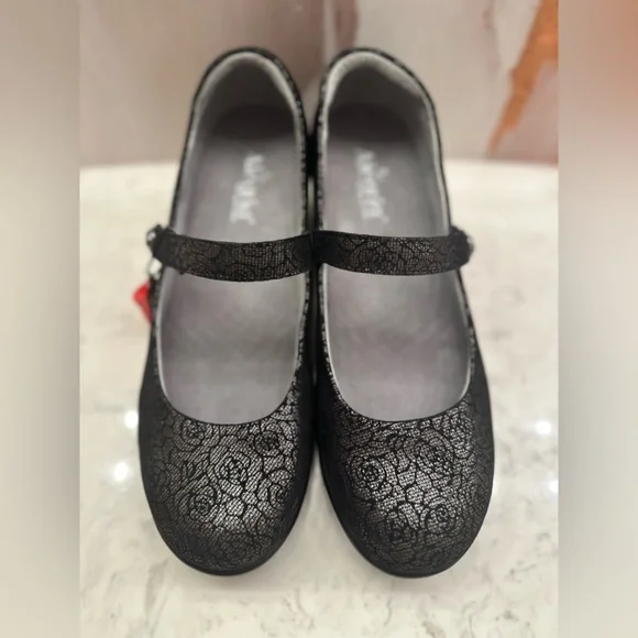 Alegria Flair Pewter Florette Mary Jane Wedge Pumps Women's Size 12/EU 42